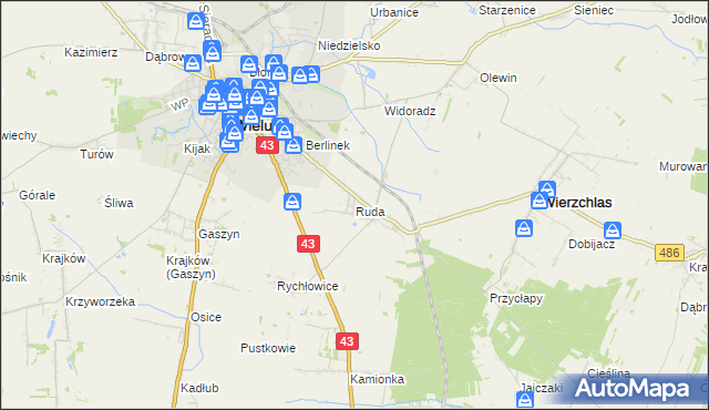 mapa Ruda gmina Wieluń, Ruda gmina Wieluń na mapie Targeo