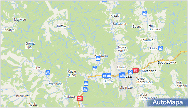 mapa Rudawka gmina Bircza, Rudawka gmina Bircza na mapie Targeo