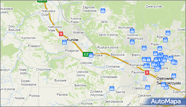 mapa Rudka gmina Kunów, Rudka gmina Kunów na mapie Targeo