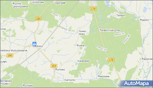 mapa Rudka gmina Trzcianka, Rudka gmina Trzcianka na mapie Targeo