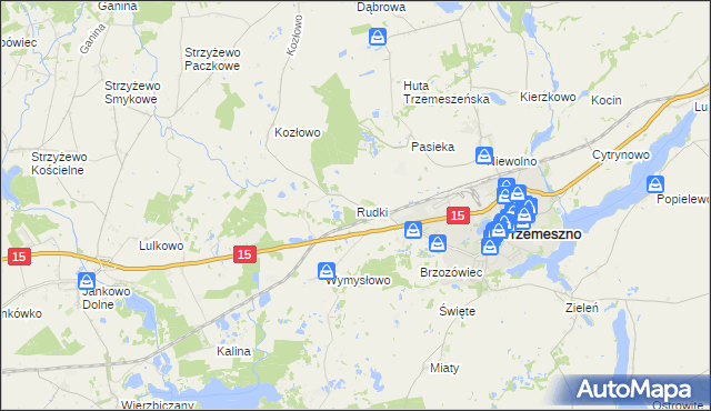 mapa Rudki gmina Trzemeszno, Rudki gmina Trzemeszno na mapie Targeo
