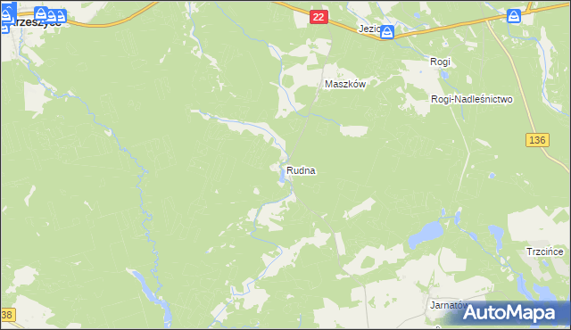 mapa Rudna gmina Krzeszyce, Rudna gmina Krzeszyce na mapie Targeo