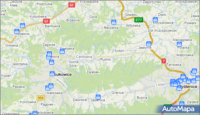 mapa Rudnik gmina Sułkowice, Rudnik gmina Sułkowice na mapie Targeo