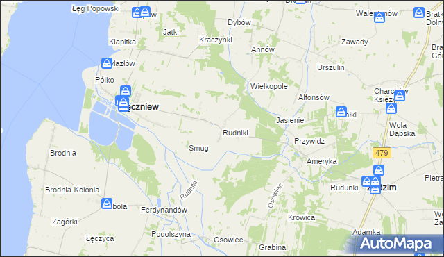 mapa Rudniki gmina Pęczniew, Rudniki gmina Pęczniew na mapie Targeo