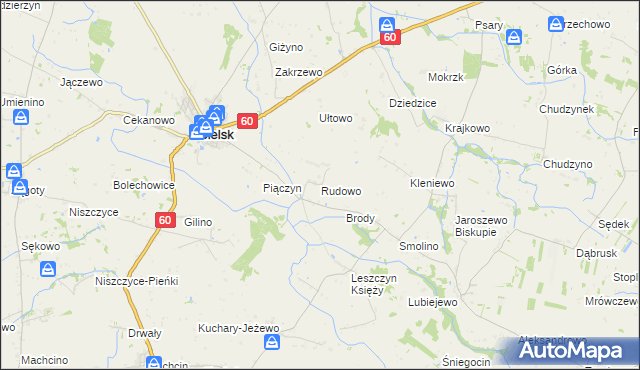 mapa Rudowo gmina Bielsk, Rudowo gmina Bielsk na mapie Targeo