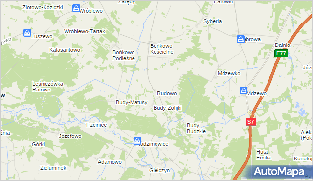 mapa Rudowo gmina Strzegowo, Rudowo gmina Strzegowo na mapie Targeo