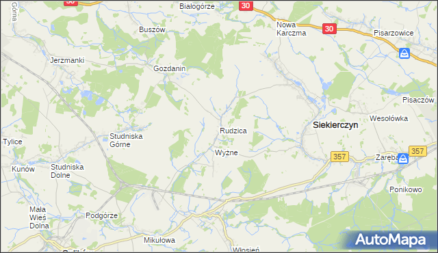 mapa Rudzica gmina Siekierczyn, Rudzica gmina Siekierczyn na mapie Targeo