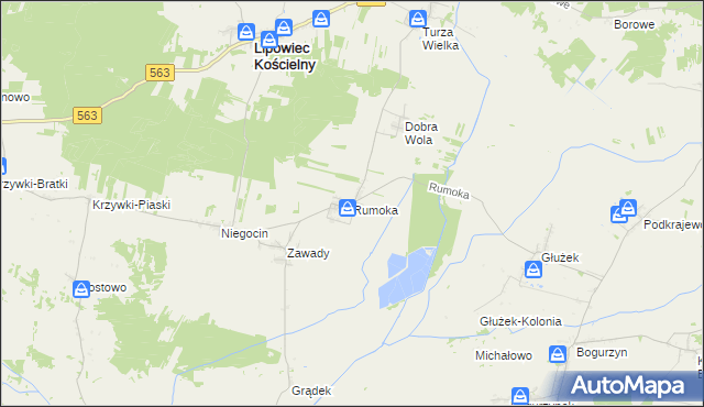 mapa Rumoka gmina Lipowiec Kościelny, Rumoka gmina Lipowiec Kościelny na mapie Targeo