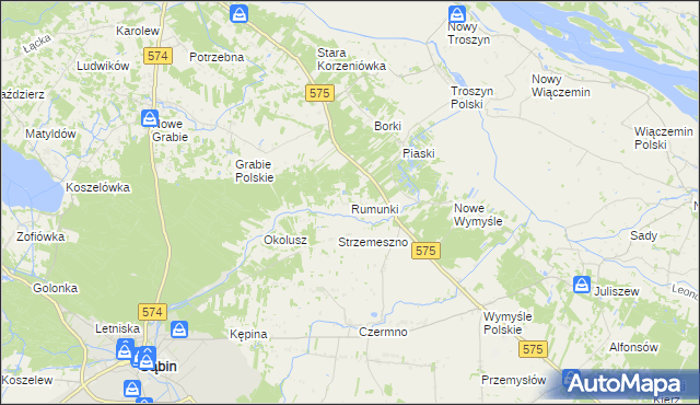 mapa Rumunki gmina Gąbin, Rumunki gmina Gąbin na mapie Targeo