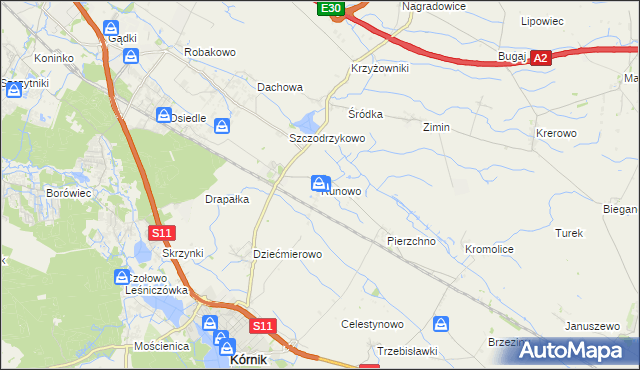 mapa Runowo gmina Kórnik, Runowo gmina Kórnik na mapie Targeo