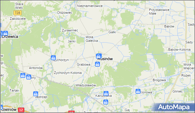 mapa Rusinów powiat przysuski, Rusinów powiat przysuski na mapie Targeo