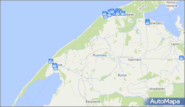 mapa Rusinowo gmina Postomino, Rusinowo gmina Postomino na mapie Targeo