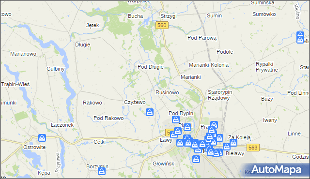 mapa Rusinowo gmina Rypin, Rusinowo gmina Rypin na mapie Targeo