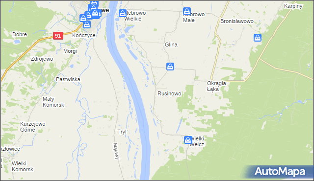 mapa Rusinowo gmina Sadlinki, Rusinowo gmina Sadlinki na mapie Targeo