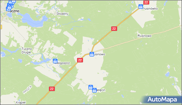 mapa Rusinowo gmina Tuczno, Rusinowo gmina Tuczno na mapie Targeo