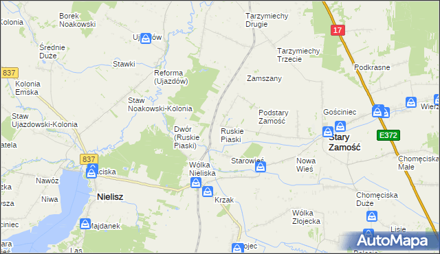 mapa Ruskie Piaski, Ruskie Piaski na mapie Targeo