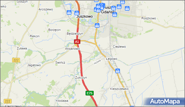 mapa Rusocin gmina Pruszcz Gdański, Rusocin gmina Pruszcz Gdański na mapie Targeo