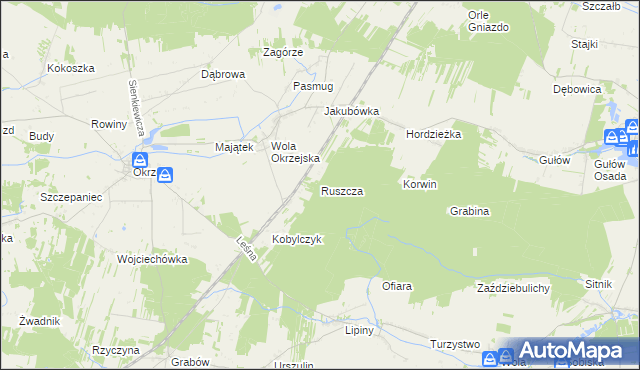 mapa Ruszcza gmina Adamów, Ruszcza gmina Adamów na mapie Targeo