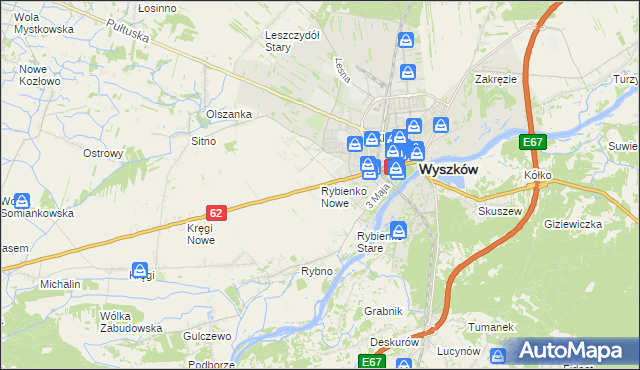 mapa Rybienko Nowe, Rybienko Nowe na mapie Targeo