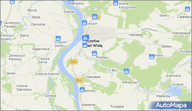 mapa Rybitwy gmina Józefów nad Wisłą, Rybitwy gmina Józefów nad Wisłą na mapie Targeo