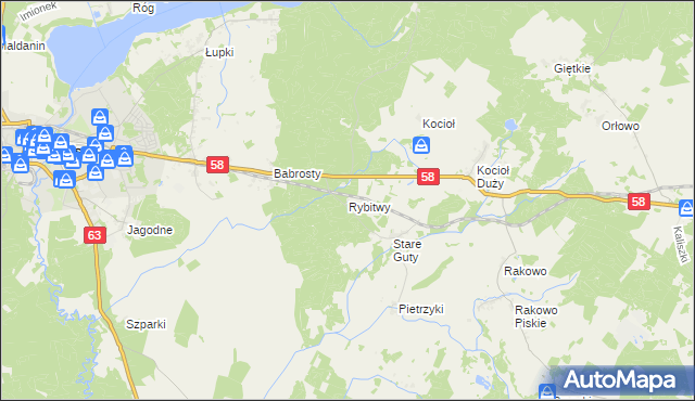 mapa Rybitwy gmina Pisz, Rybitwy gmina Pisz na mapie Targeo