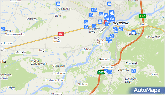 mapa Rybno gmina Wyszków, Rybno gmina Wyszków na mapie Targeo