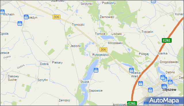 mapa Rybojedzko gmina Stęszew, Rybojedzko gmina Stęszew na mapie Targeo