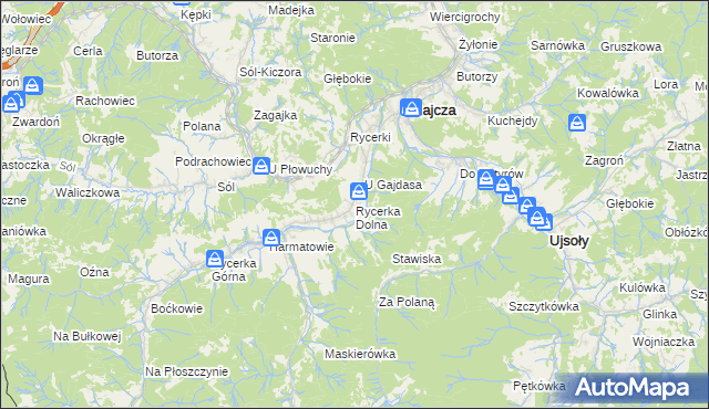mapa Rycerka Dolna, Rycerka Dolna na mapie Targeo