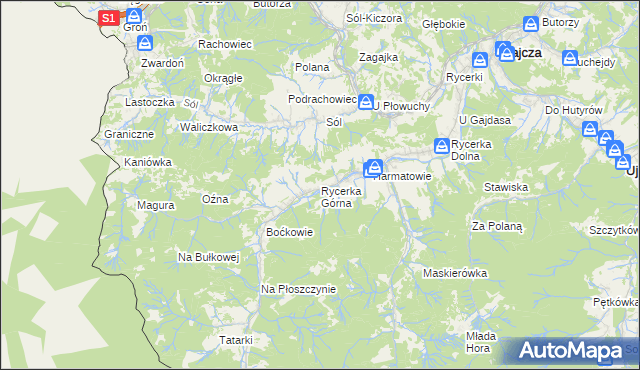 mapa Rycerka Górna, Rycerka Górna na mapie Targeo