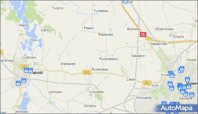 mapa Rycerzewko gmina Pakość, Rycerzewko gmina Pakość na mapie Targeo