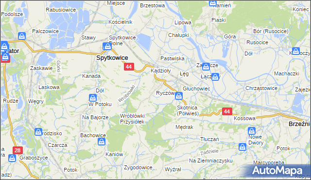 mapa Ryczów gmina Spytkowice, Ryczów gmina Spytkowice na mapie Targeo