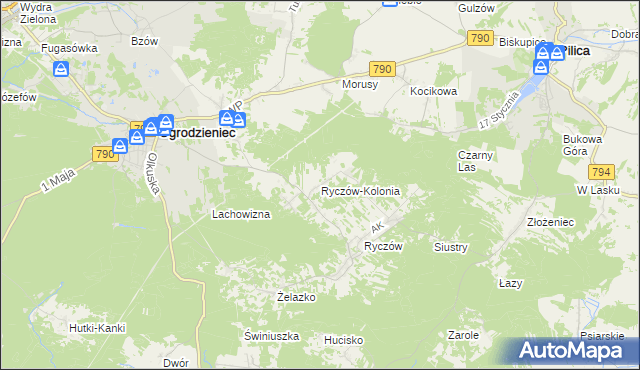 mapa Ryczów-Kolonia, Ryczów-Kolonia na mapie Targeo