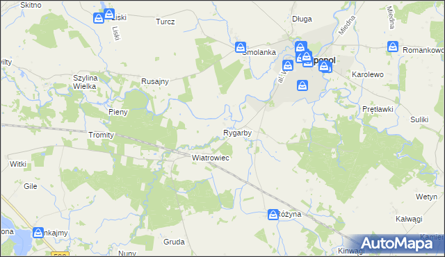 mapa Rygarby, Rygarby na mapie Targeo