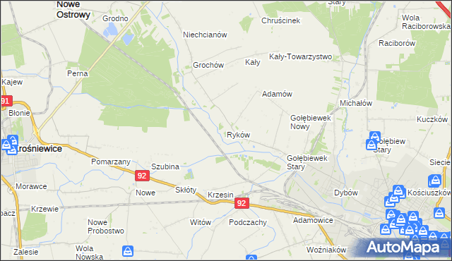 mapa Ryków gmina Kutno, Ryków gmina Kutno na mapie Targeo