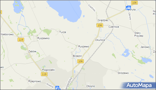 mapa Ryszewo gmina Pyrzyce, Ryszewo gmina Pyrzyce na mapie Targeo