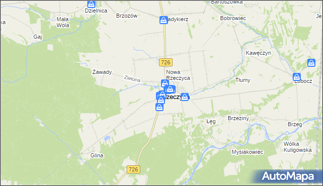 mapa Rzeczyca powiat tomaszowski, Rzeczyca powiat tomaszowski na mapie Targeo