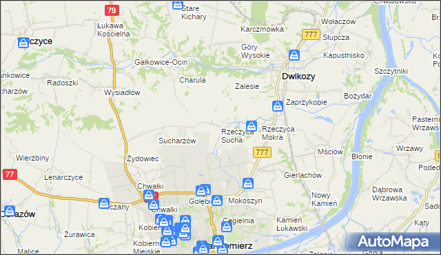 mapa Rzeczyca Sucha, Rzeczyca Sucha na mapie Targeo