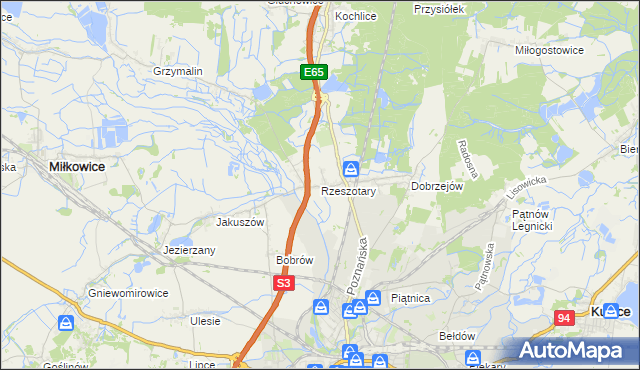 mapa Rzeszotary gmina Miłkowice, Rzeszotary gmina Miłkowice na mapie Targeo