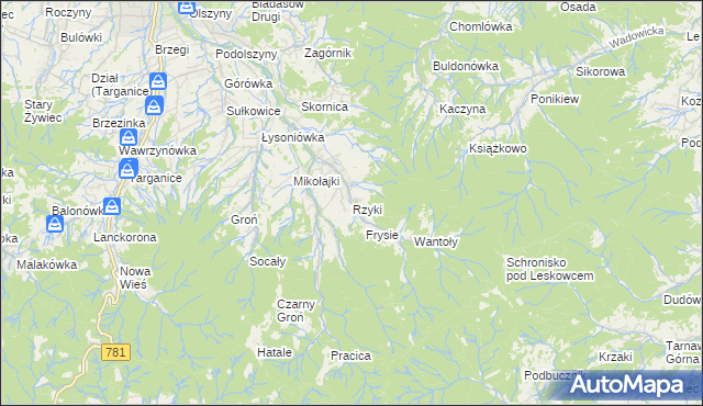 mapa Rzyki, Rzyki na mapie Targeo