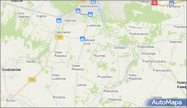 mapa Rzymiec gmina Skierniewice, Rzymiec gmina Skierniewice na mapie Targeo