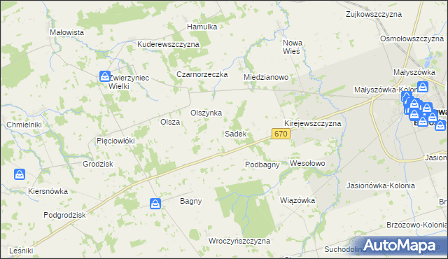 mapa Sadek gmina Dąbrowa Białostocka, Sadek gmina Dąbrowa Białostocka na mapie Targeo