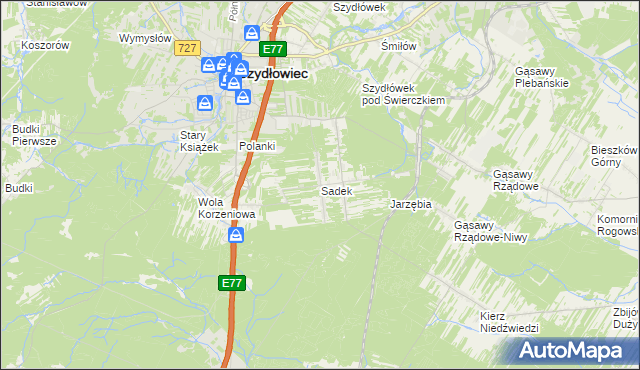mapa Sadek gmina Szydłowiec, Sadek gmina Szydłowiec na mapie Targeo