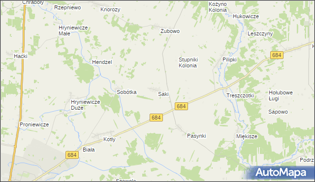 mapa Saki gmina Bielsk Podlaski, Saki gmina Bielsk Podlaski na mapie Targeo