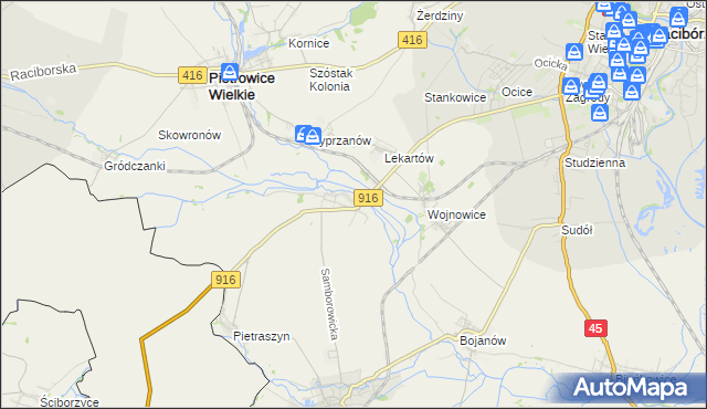 mapa Samborowice gmina Pietrowice Wielkie, Samborowice gmina Pietrowice Wielkie na mapie Targeo