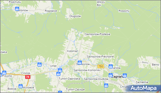 mapa Samsonów-Ciągłe, Samsonów-Ciągłe na mapie Targeo