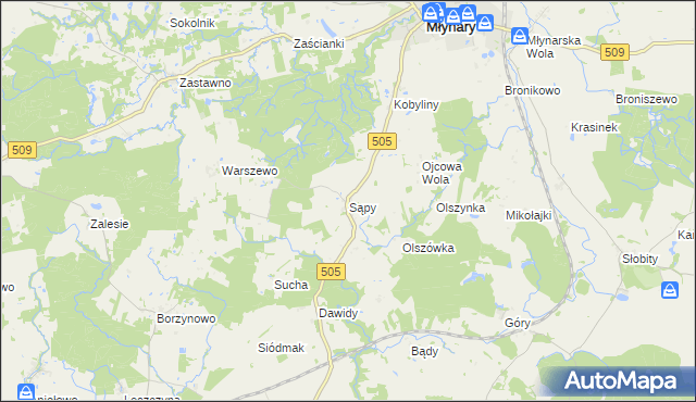 mapa Sąpy gmina Młynary, Sąpy gmina Młynary na mapie Targeo