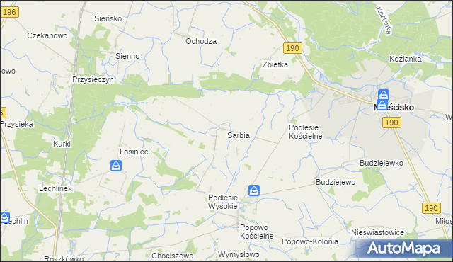 mapa Sarbia gmina Mieścisko, Sarbia gmina Mieścisko na mapie Targeo