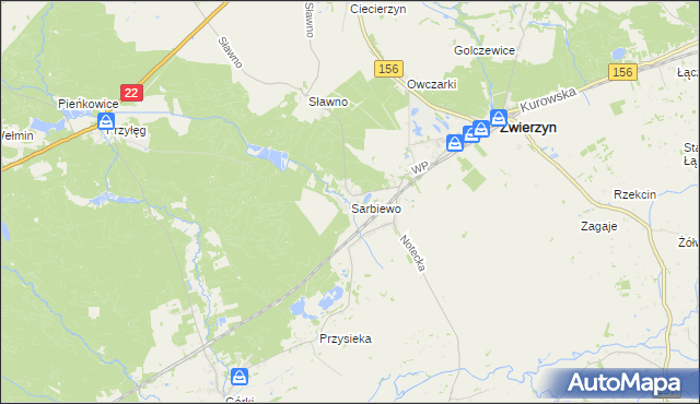 mapa Sarbiewo gmina Zwierzyn, Sarbiewo gmina Zwierzyn na mapie Targeo