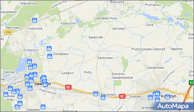 mapa Sarbinowo gmina Swarzędz, Sarbinowo gmina Swarzędz na mapie Targeo