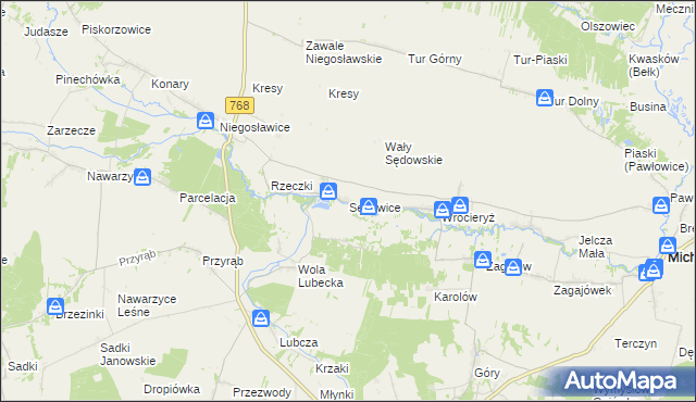 mapa Sędowice gmina Michałów, Sędowice gmina Michałów na mapie Targeo